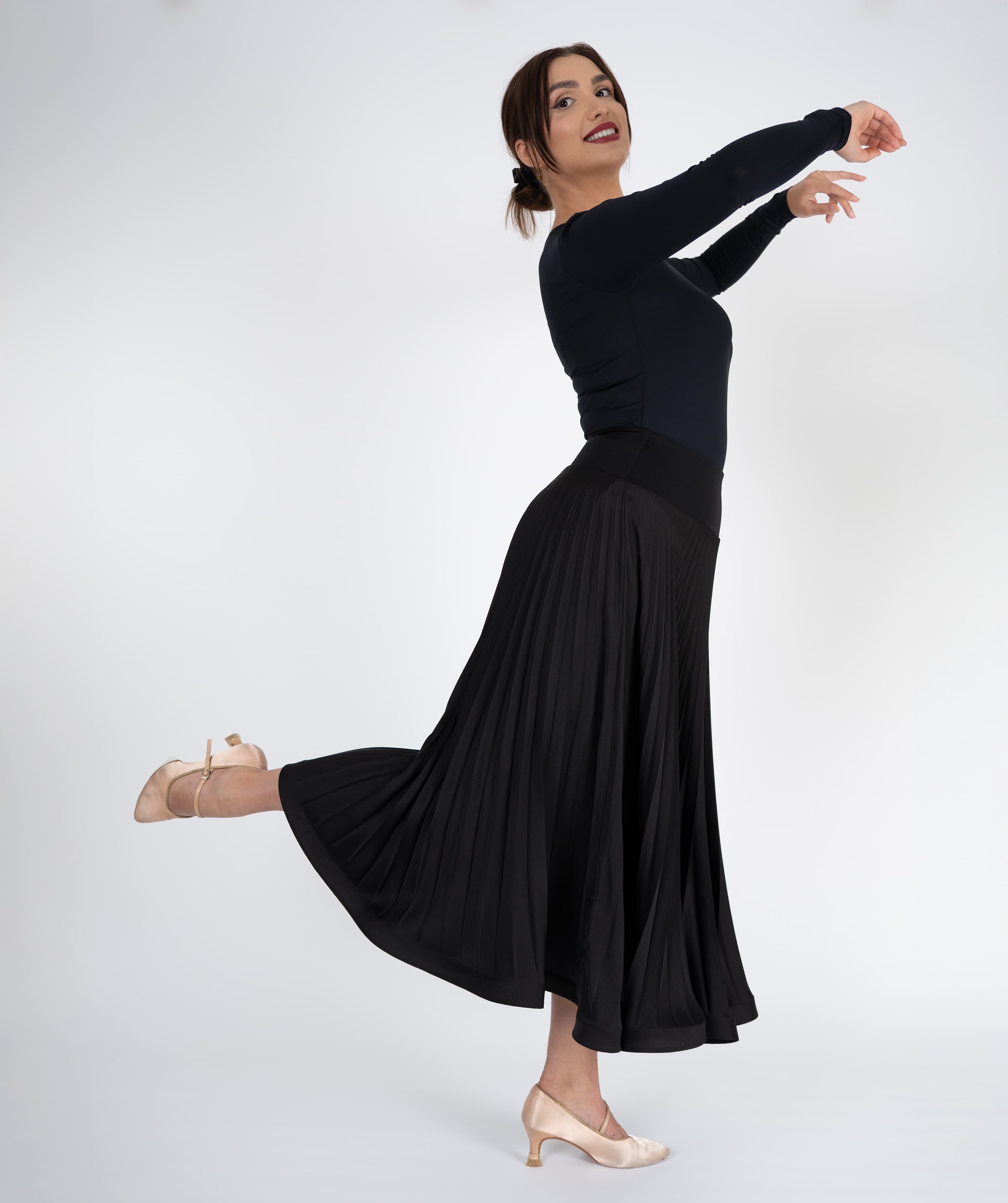 Pivot Sculpt | Pleated Maxi Ballroom Skirt with Yoke & Horsehair Braid Hem