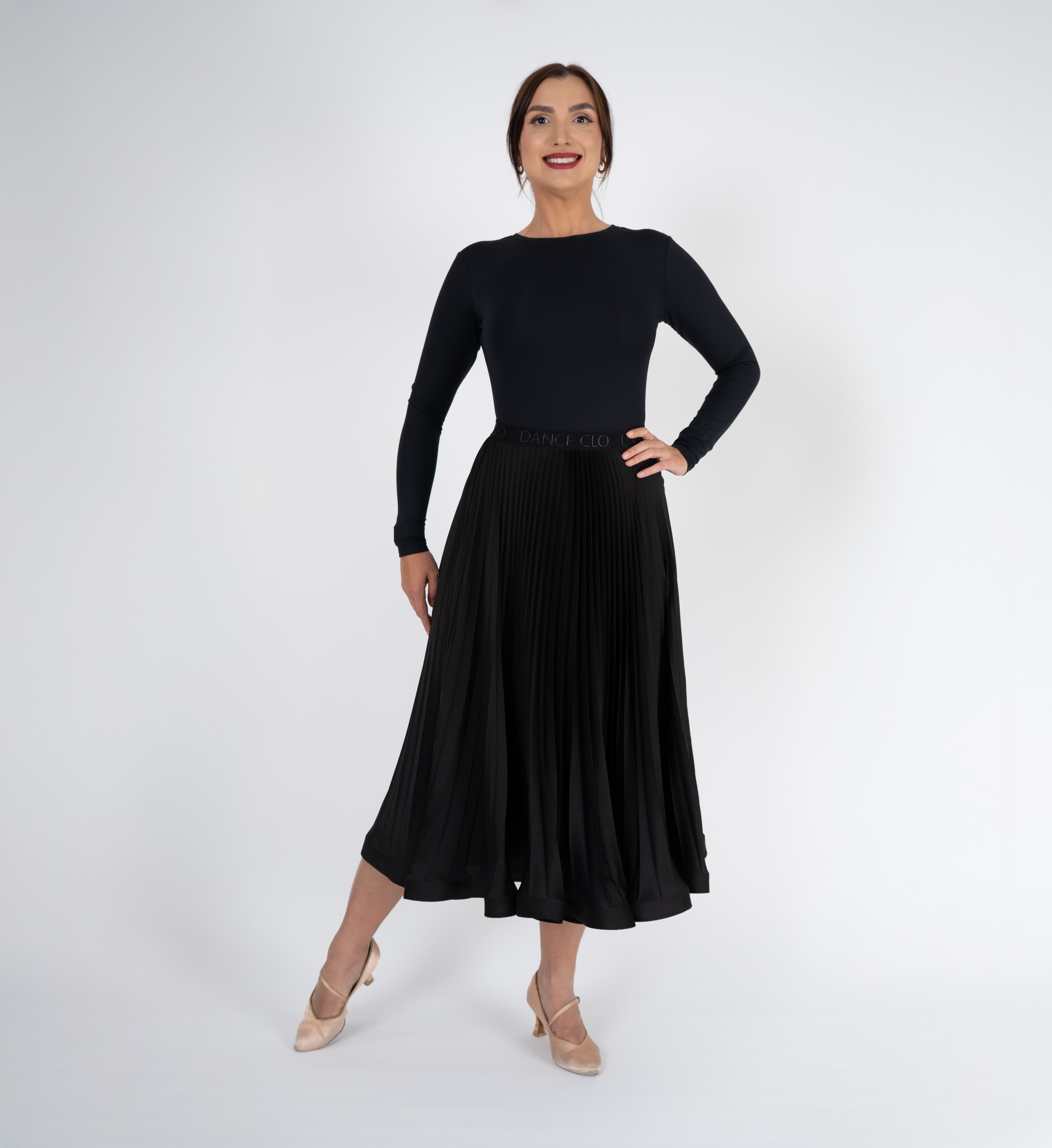 Pivot Glide | Pleated Maxi Ballroom Skirt with DanceCLO Elastic Waistband & Horsehair Braid Hem