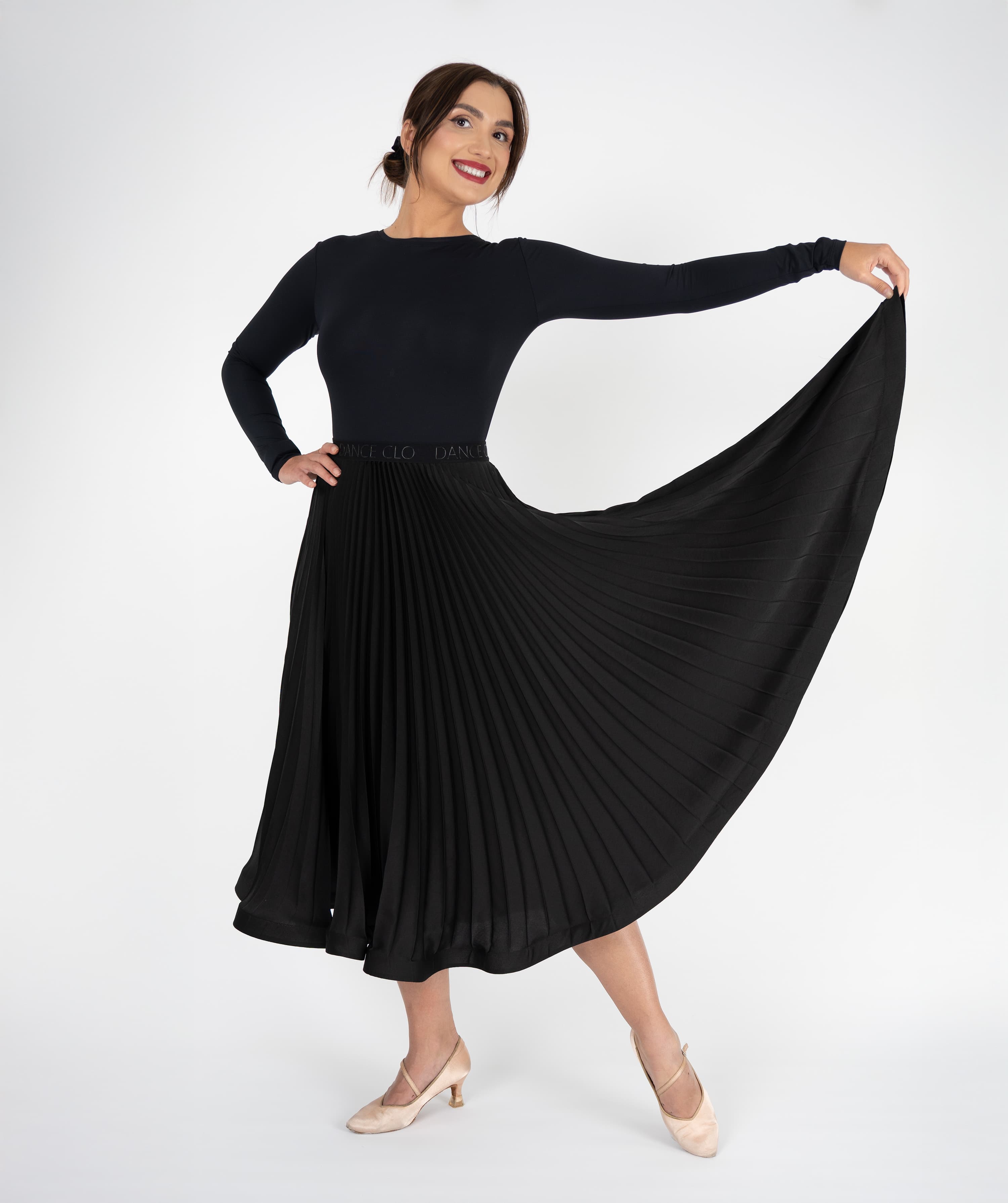 Pivot Glide | Pleated Maxi Ballroom Skirt with DanceCLO Elastic Waistband & Horsehair Braid Hem